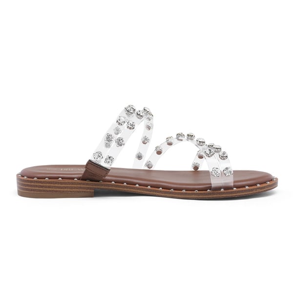 Clear Studded Rhinestone Flat Sandals - CLEAR RHINESTONE - 2